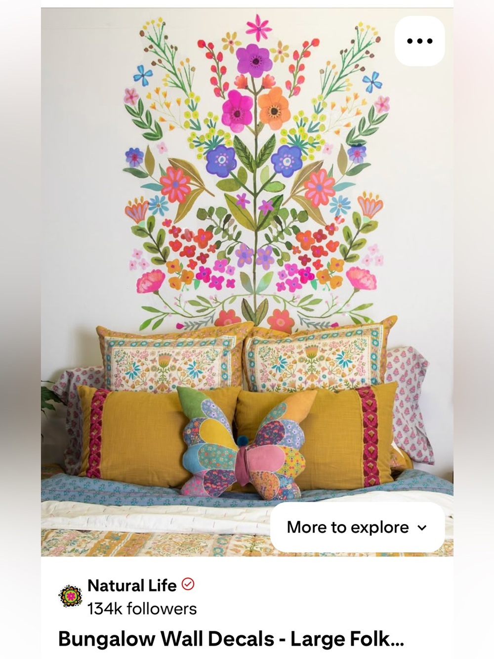 NATURAL LIFE Bright Floral Wall Decals in Pink, Orange, Purple, Blue & Green